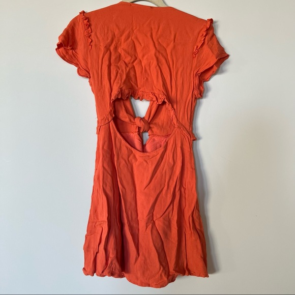 Lulus Seaport Coral Orange Tie-Front Dress - Picture 5 of 6